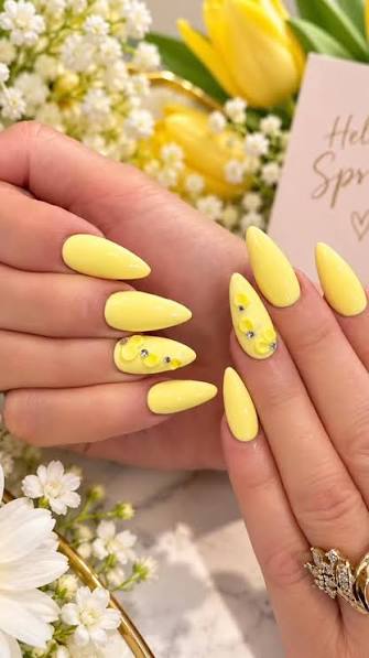 Matte Yellow with Delicate Floral Art Matte Yellow with Delicate Floral Art — yellow nail designs