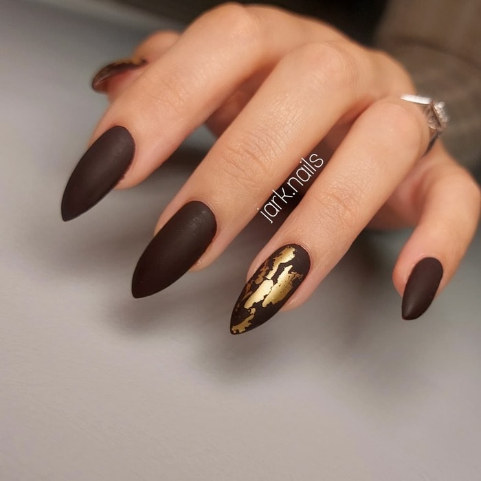 Deep Brown Matte With Gold Foil Deep Brown Matte With Gold Foil — Winter Matte Nails