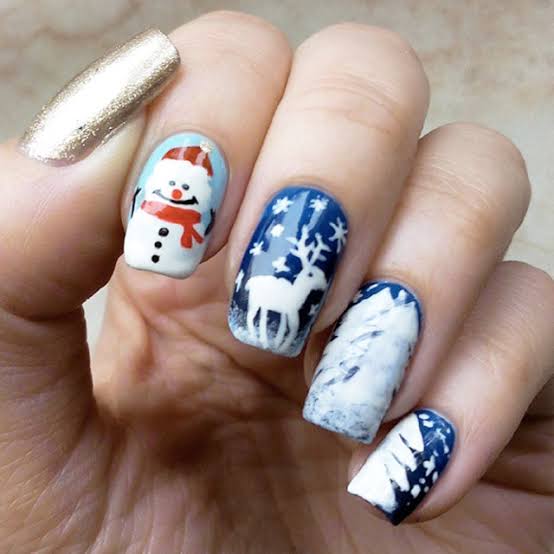 Matte Grey with Winter Art Accents Matte Grey with Winter Art Accents — Winter Wonderland Nails