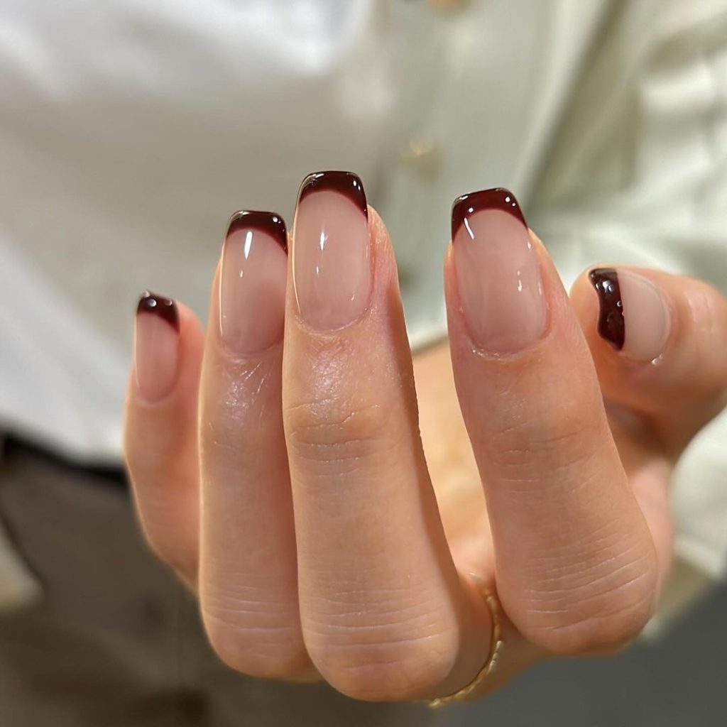 Dark Brown Shimmer French Square Dark Brown Shimmer French Square — Simple Winter Nails