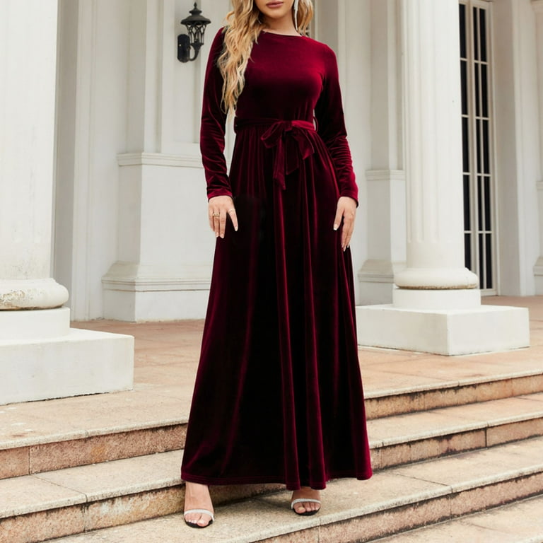 Deep Red Velvet Maxi Dress for an Elegant Winter Evening Deep Red Velvet Maxi Dress for an Elegant Winter Evening — Winter Party Outfits