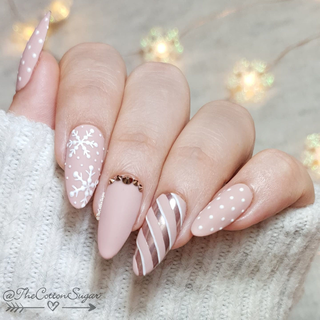 Matte Nude Pink Snowflake Studded Nails Matte Nude Pink Snowflake Studded Nails — Snowflake Nails