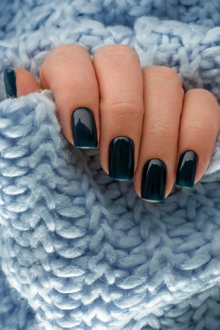 Deep Teal Glossy Short Square Nails Deep Teal Glossy Short Square Nails — Winter Round Nails
