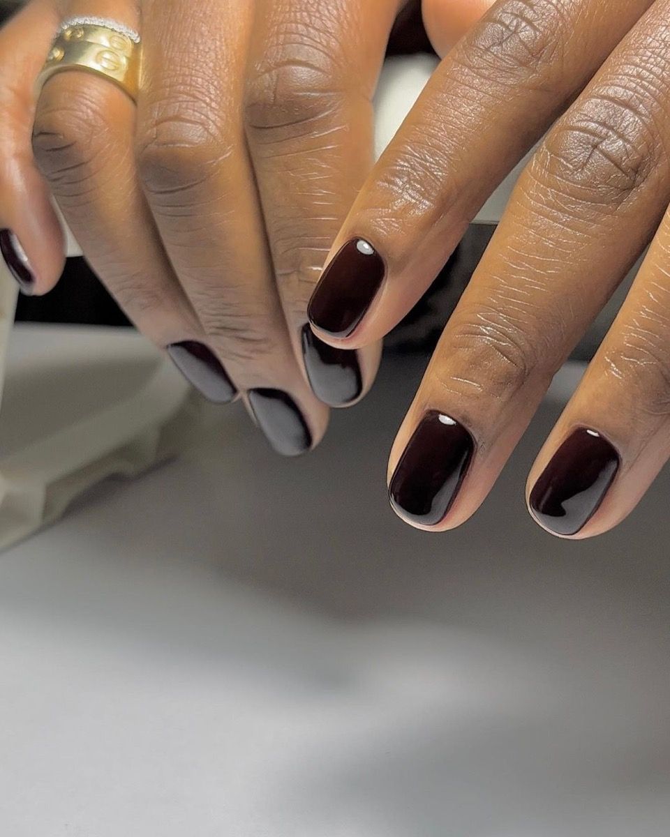 Short Square Black with Cherry Undertone Short Square Black with Cherry Undertone — Black Cherry Nails