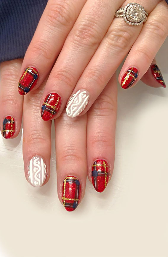 Winter Plaid and Cable Knit Nails Winter Plaid and Cable Knit Nails — Winter Red Nails