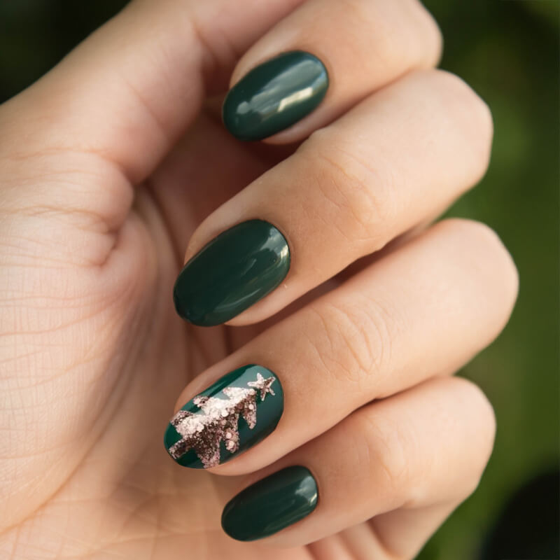 Forest Green with Rose Gold Tree Accent Forest Green with Rose Gold Tree Accent — Winter Nail Colors