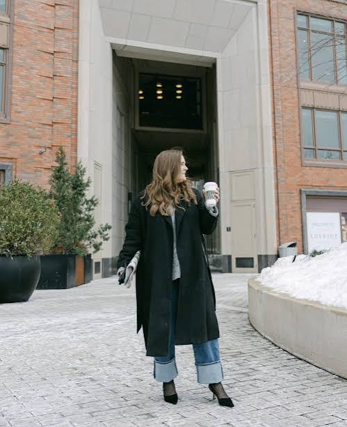 Urban Winter Style: Long Black Coat with Wide-Leg Jeans — Winter Capsule Wardrobe