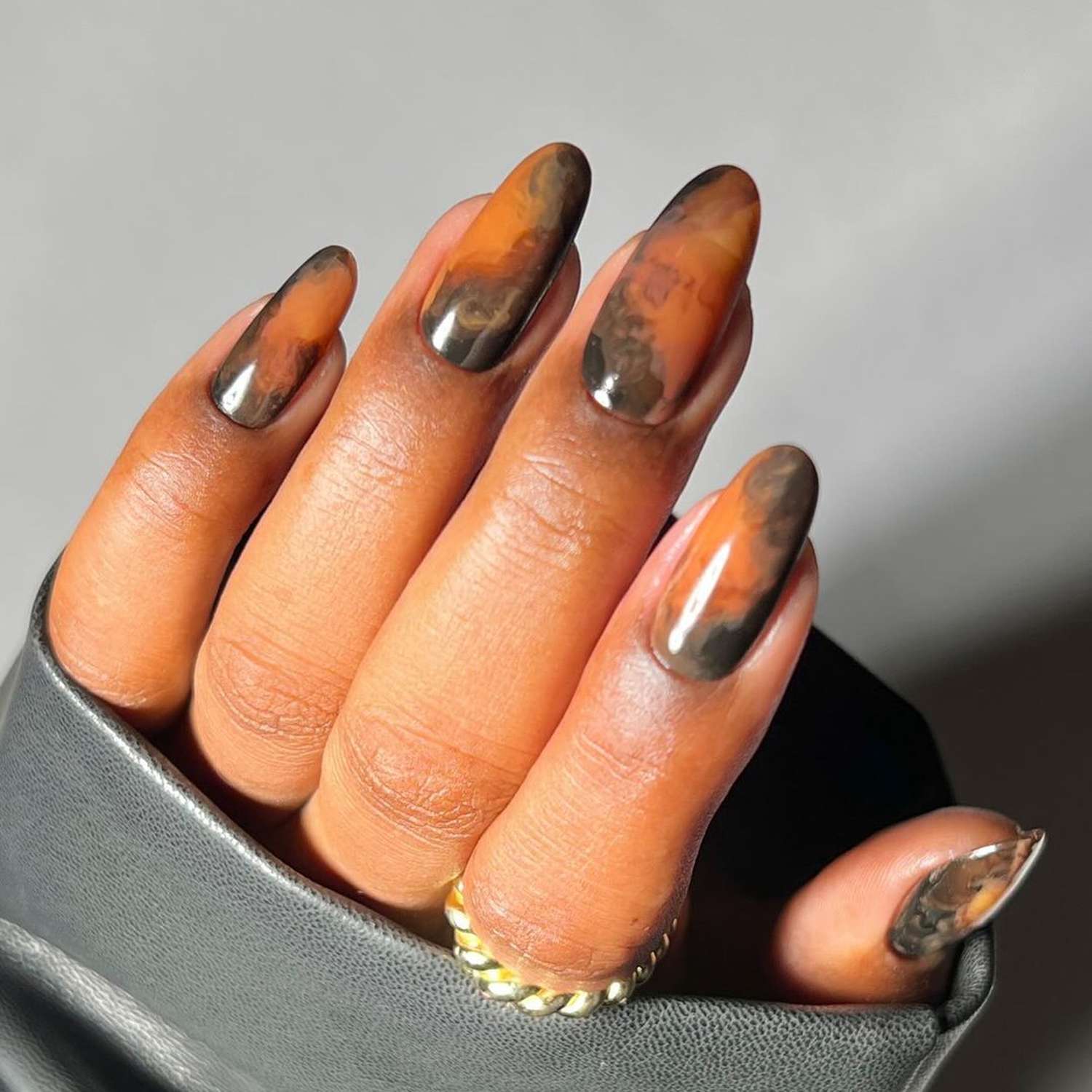 Teal Gold Foil Abstract Marble Stiletto Nails — Winter Marble Nails