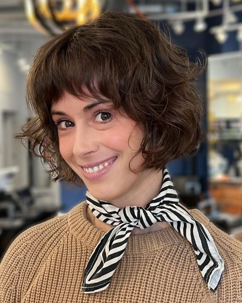 Medium Brown Bob With Blended Bangs Medium Brown Bob With Blended Bangs — Winter Haircuts with Curtain Bangs