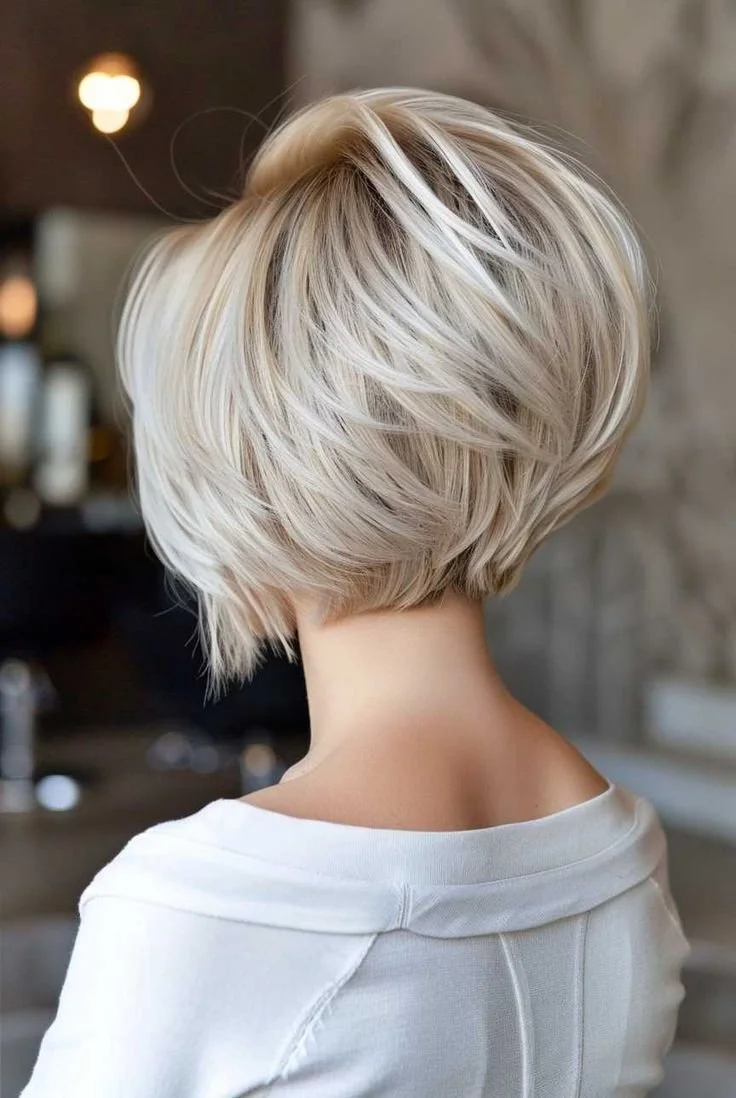 Stacked Ash Blonde Bob Stacked Ash Blonde Bob — Winter Haircuts for Thin Hair
