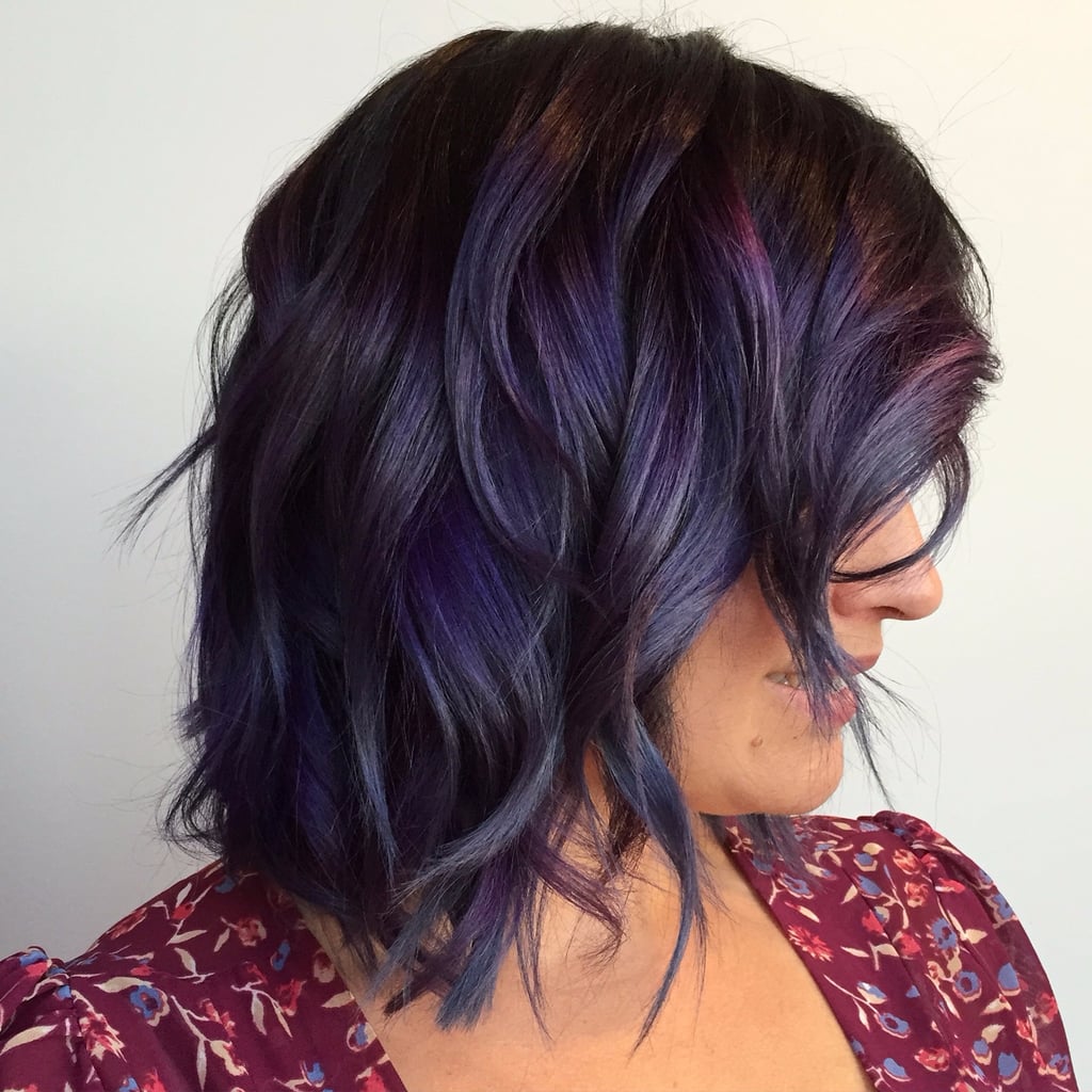 Wavy Bob With Purple Blue Streaks — Winter Hair Colors for Short Hair