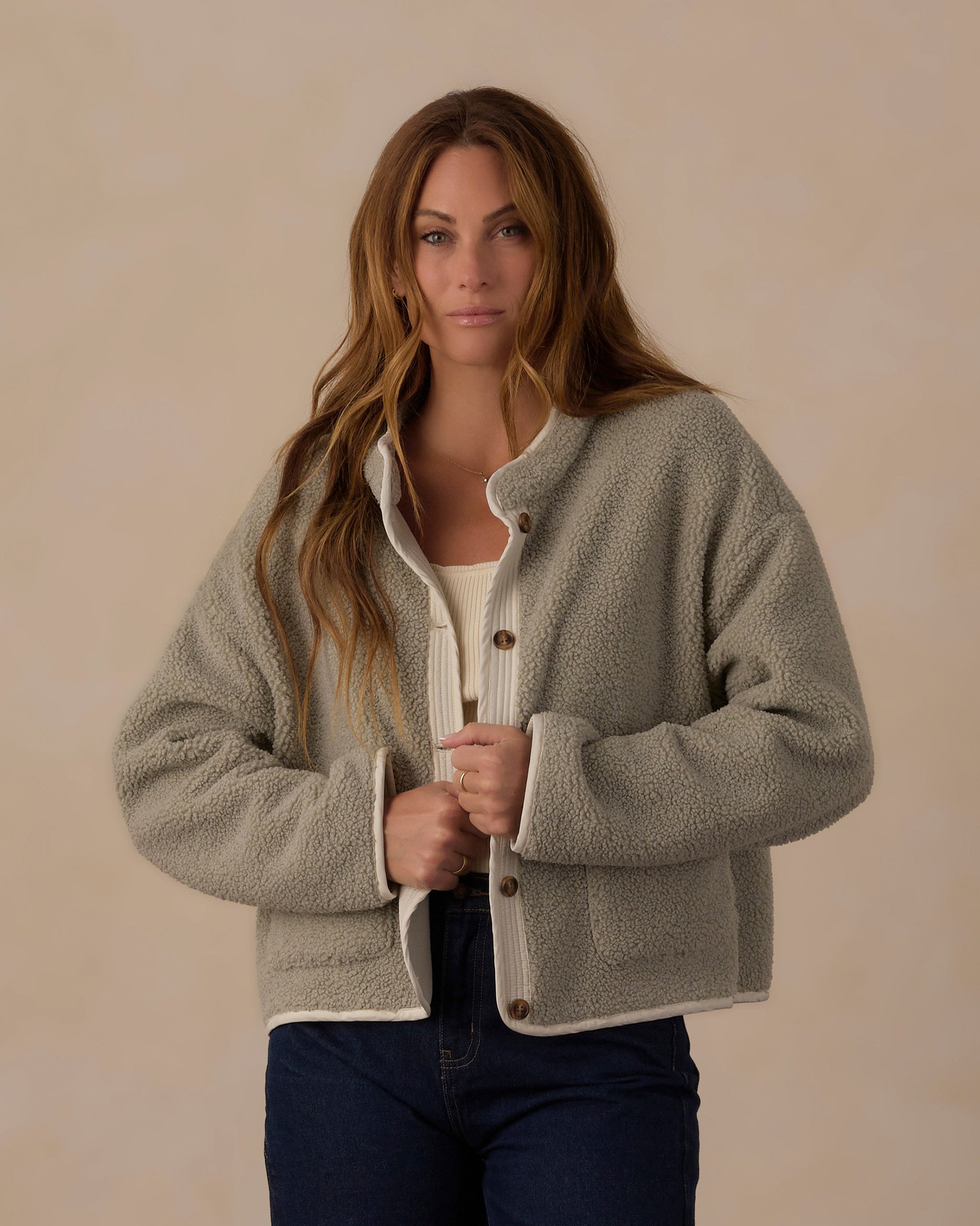 Sage Green Fleece Jacket with Button Detail Sage Green Fleece Jacket with Button Detail — Fleece Jacket Outfits