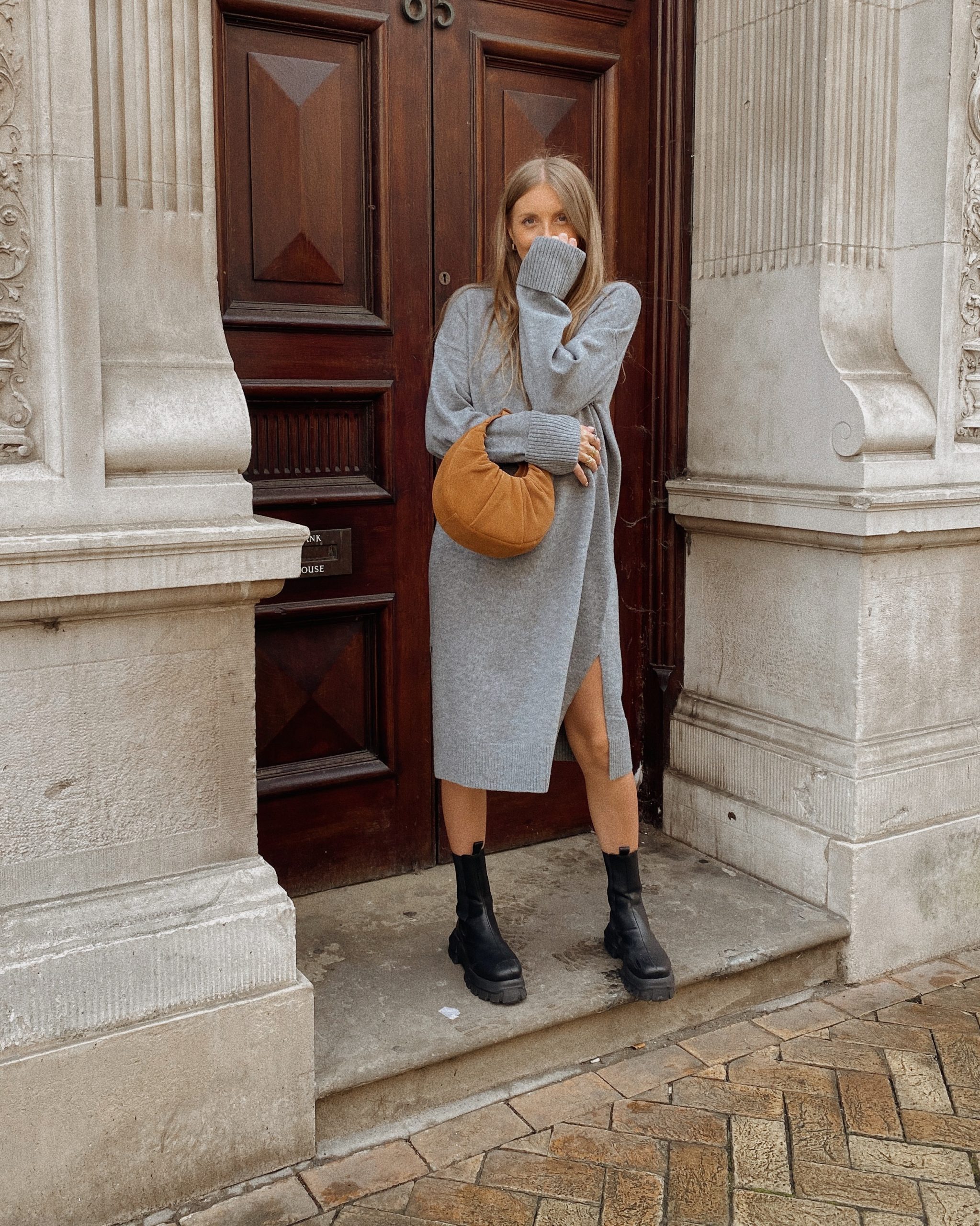 Cream Ribbed Wrap Dress with White Ankle Boots Cream Ribbed Wrap Dress with White Ankle Boots — Winter Dress Outfits