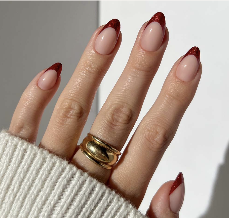 Burgundy Glitter French Tips Burgundy Glitter French Tips — Burgundy Nails