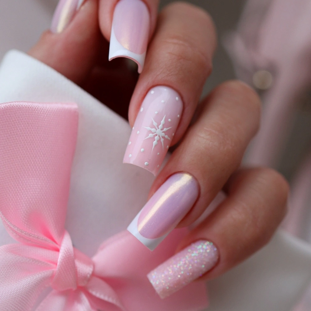 Winter Festive Visual Idea — Winter French Tip Nails