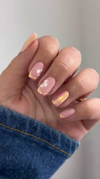 Pink Chrome French Tips with Florals Pink Chrome French Tips with Florals — chrome nail designs