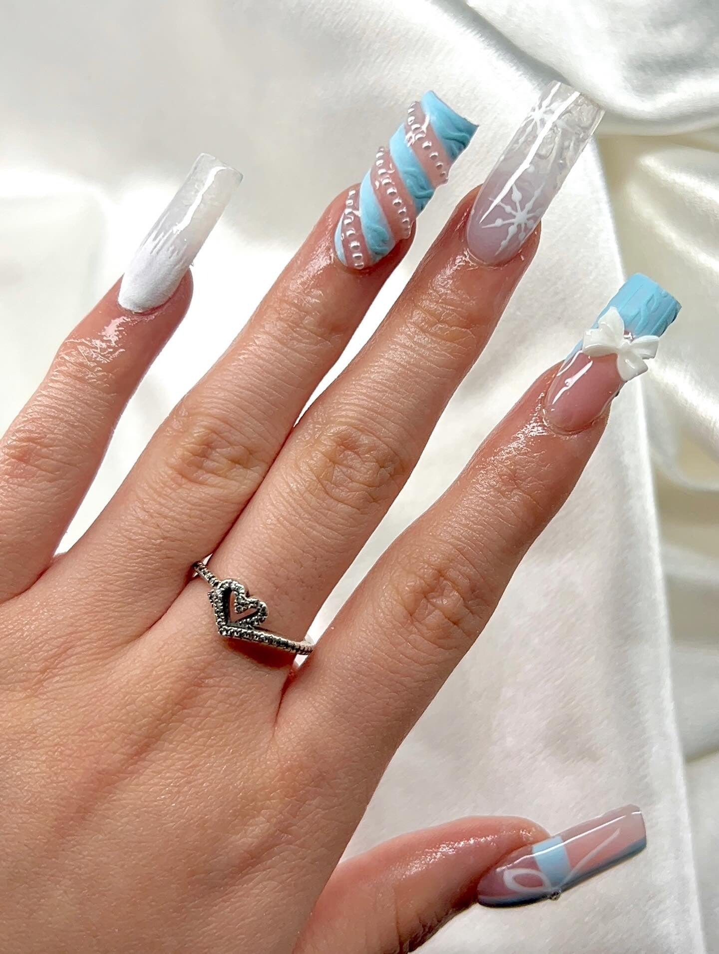 3D Bow Candy Cane Coffin Nails 3D Bow Candy Cane Coffin Nails — Winter Acrylic Nail Colors