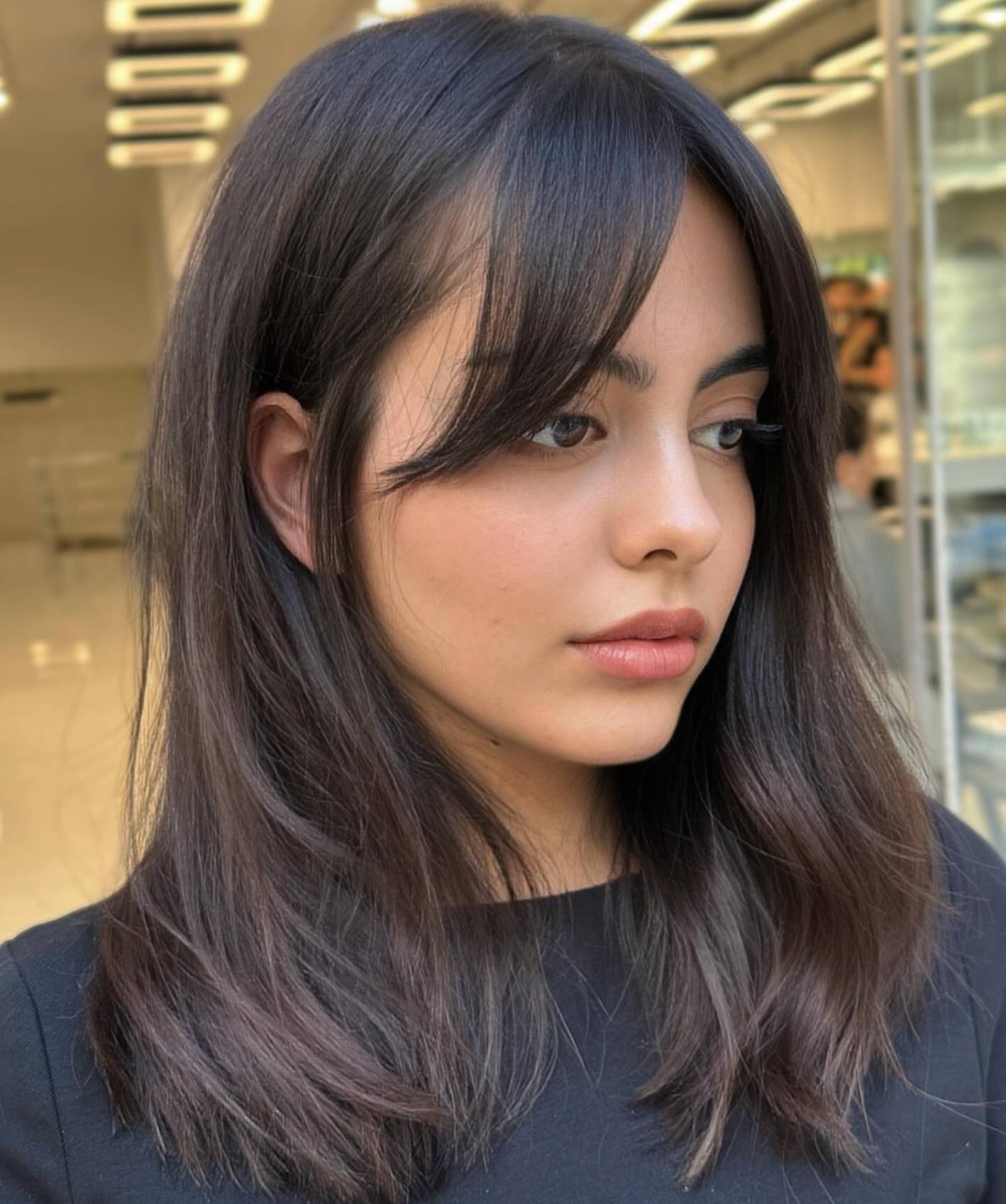 Collarbone Long Layers Full Bangs Collarbone Long Layers Full Bangs — Winter Haircuts for Straight Hair