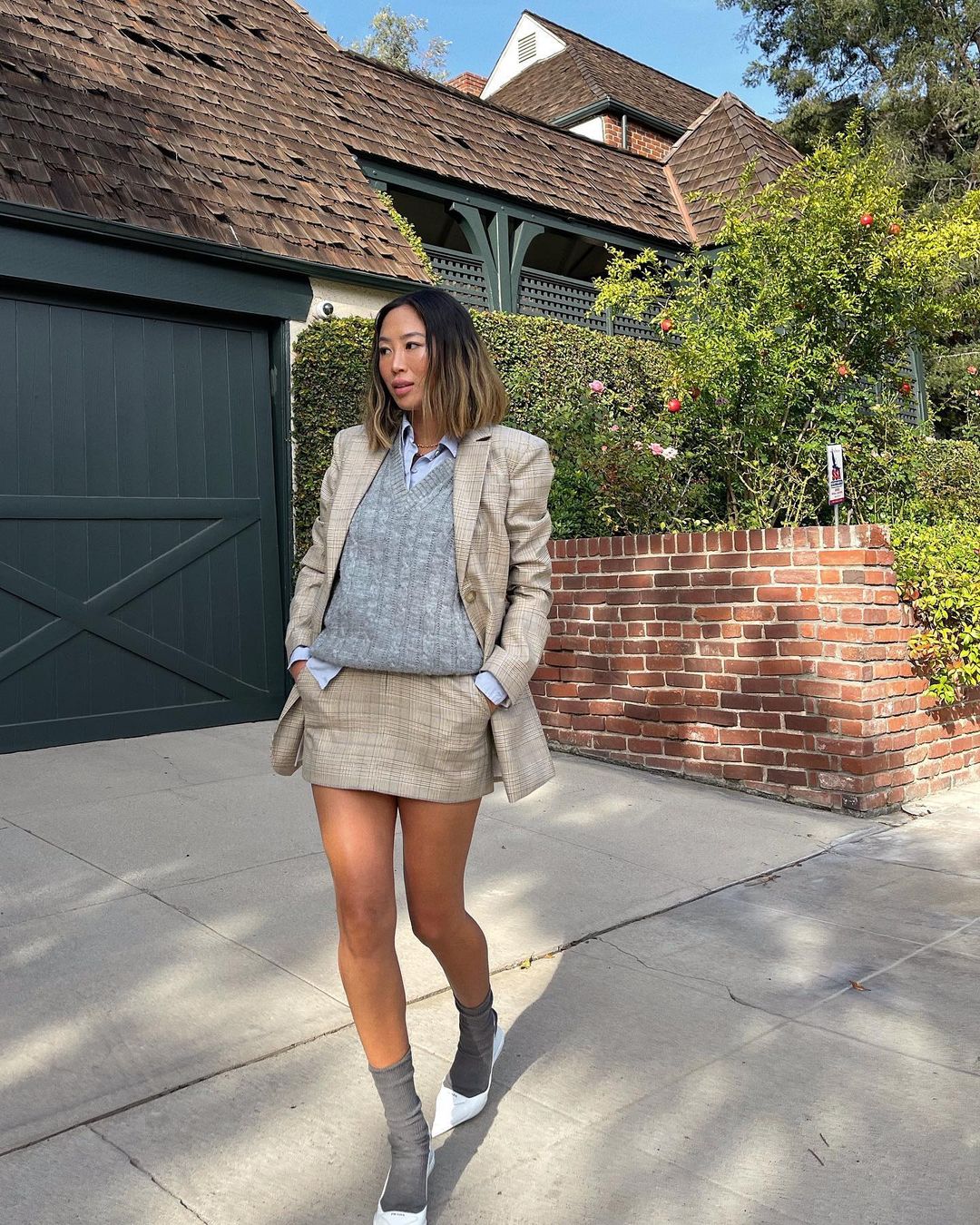 Plaid Blazer and Skirt Set with Sweater Vest Plaid Blazer and Skirt Set with Sweater Vest — Casual Winter Outfits