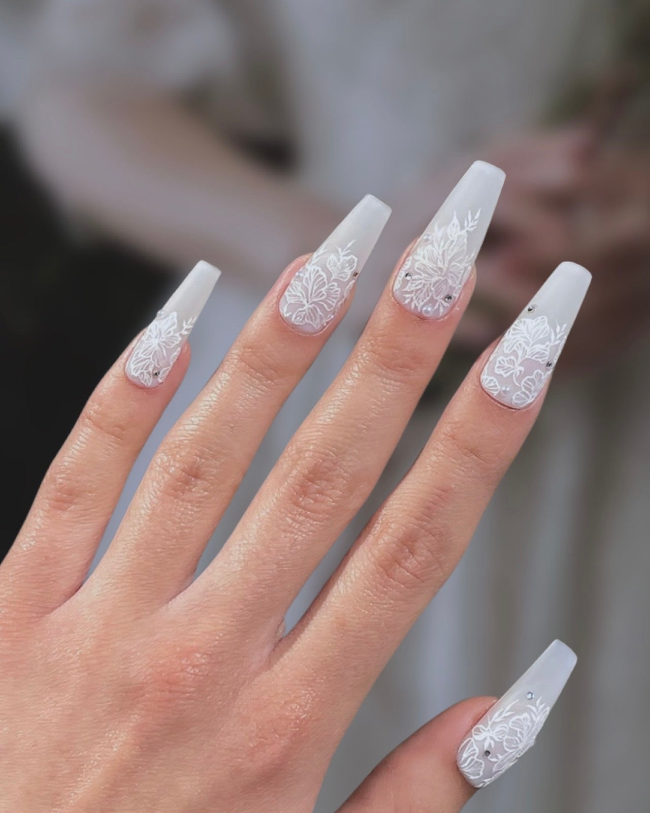 Bridal Matte White Lace Pearls Bridal Matte White Lace Pearls — Lace Nails