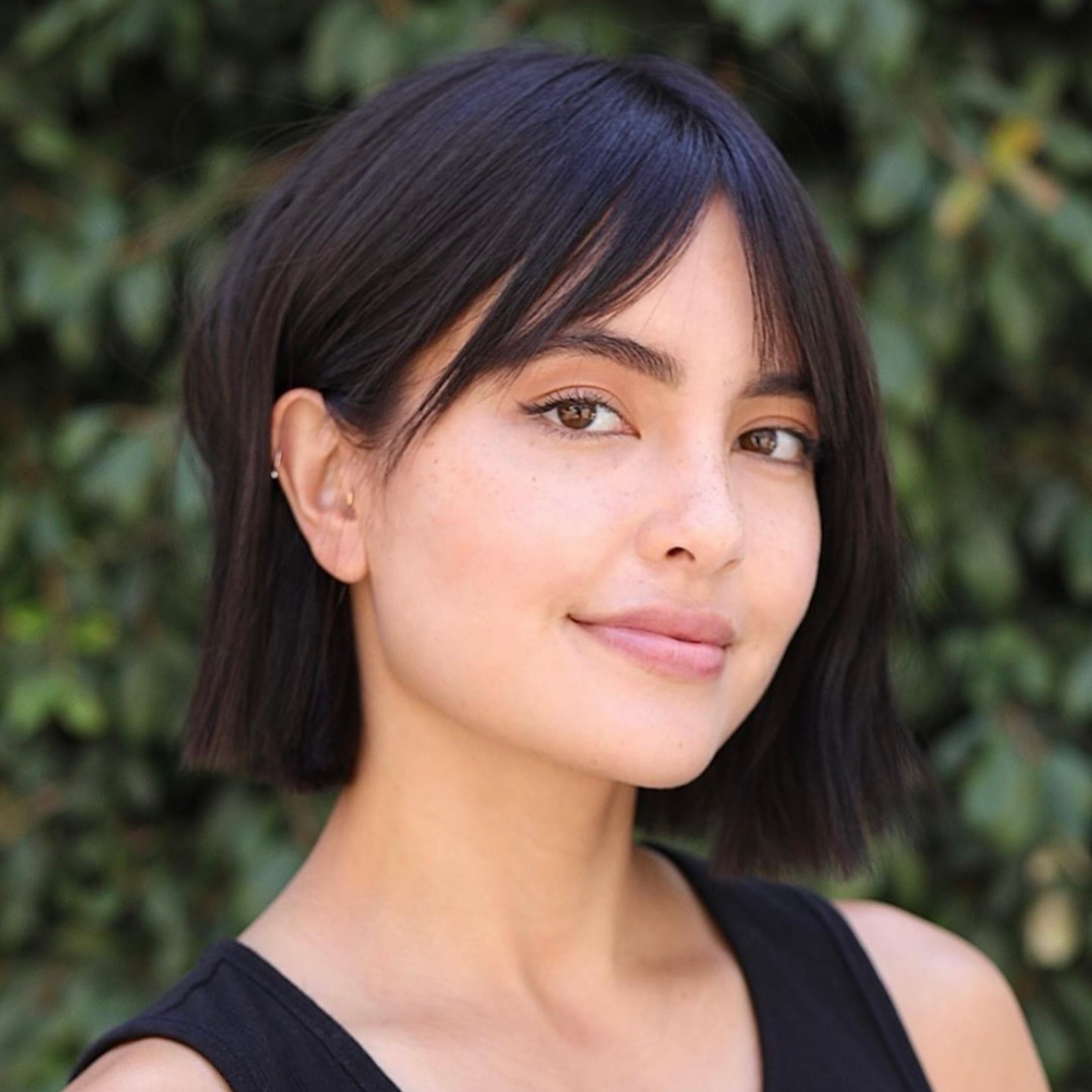 Dark Brown Bob With Side-Swept Bangs — Winter Haircuts with Bangs