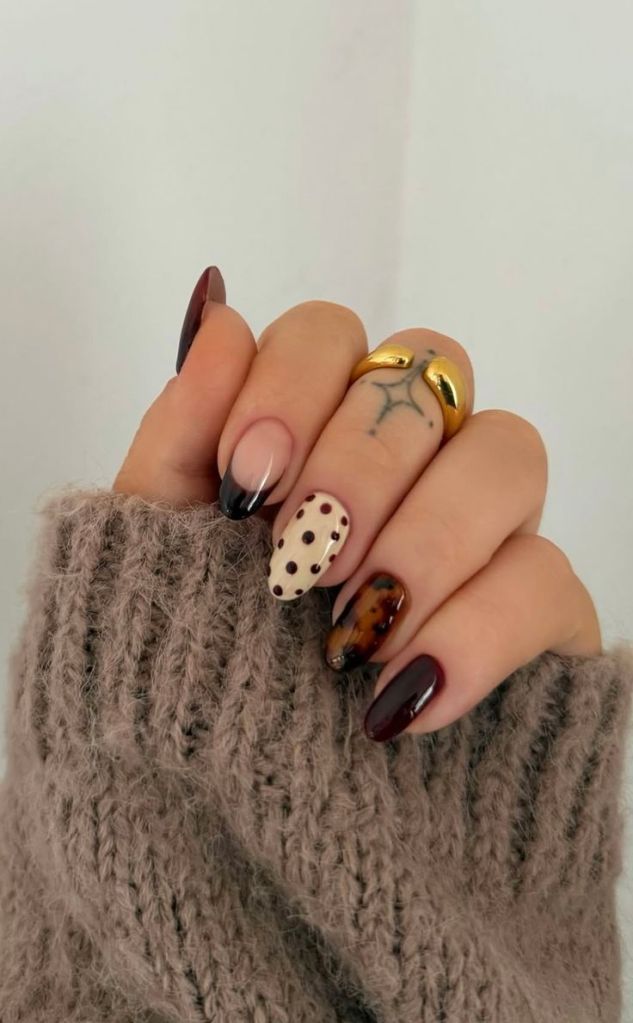 Chic Mix of French, Dots, and Tortoiseshell Chic Mix of French, Dots, and Tortoiseshell — cute nail designs