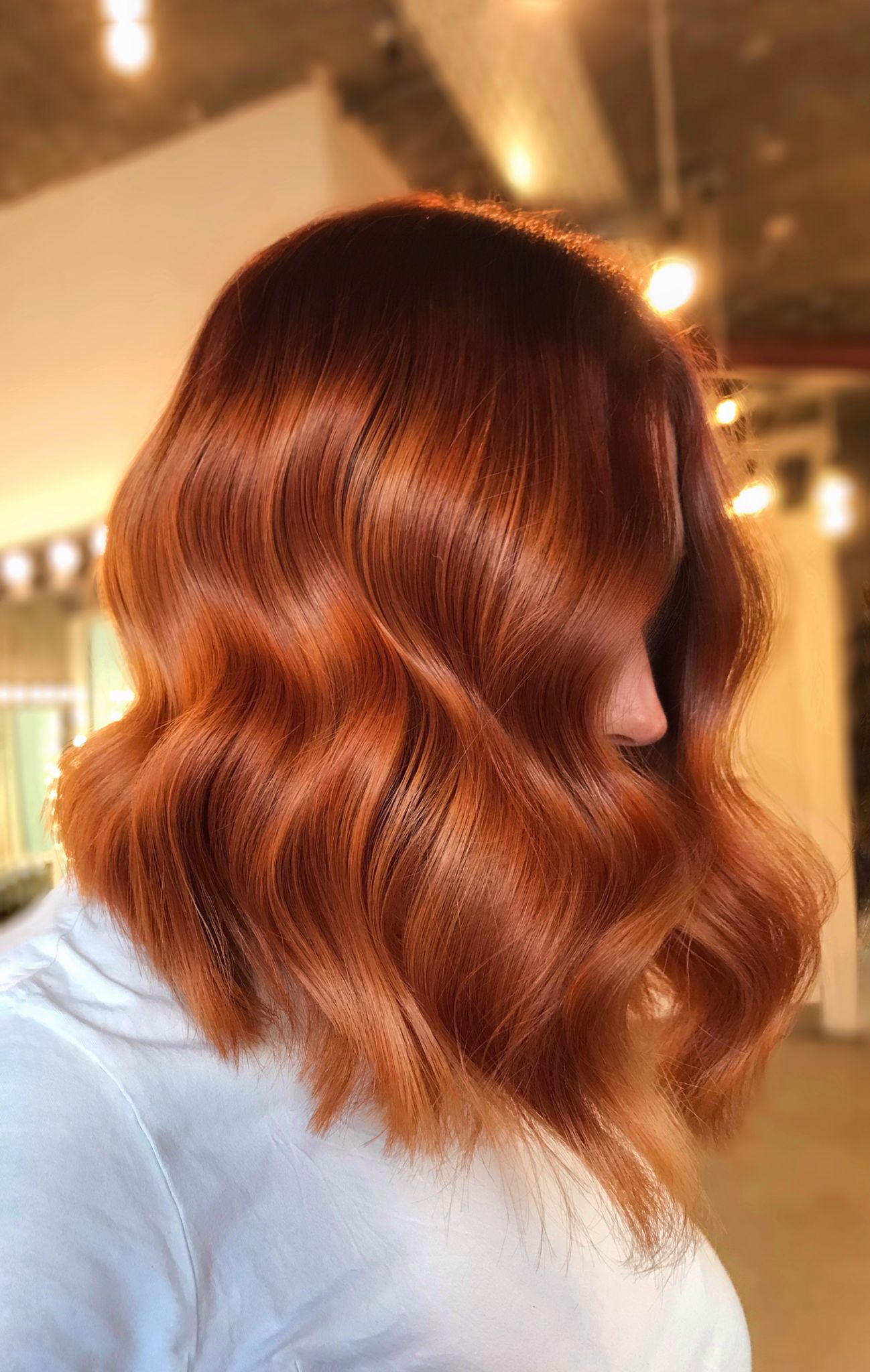 Vibrant Copper Bob With Waves Vibrant Copper Bob With Waves — Winter Copper Hair Color
