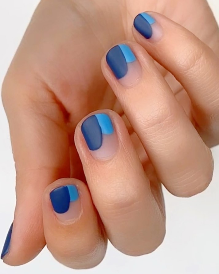 Matte Navy Blue Geometric Blocks Matte Navy Blue Geometric Blocks — trendy simple nail designs