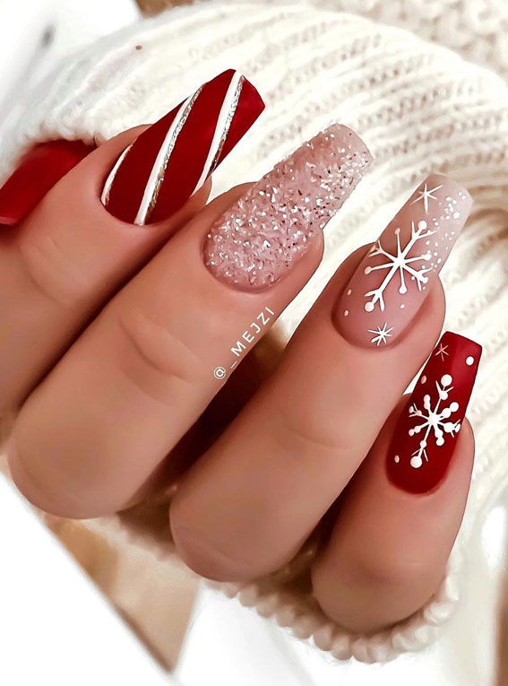 Long Coffin Winter Mix Nails Long Coffin Winter Mix Nails — Winter Red Nails