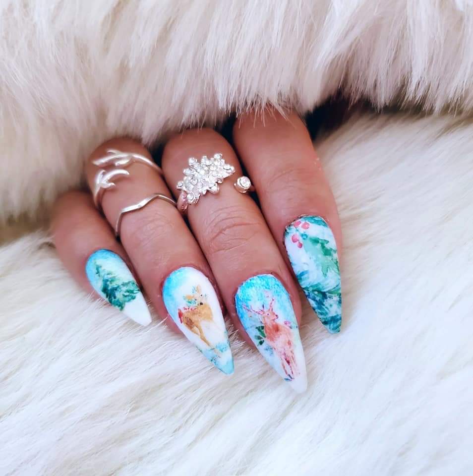 Watercolor Winter Scene Coffin Nails Watercolor Winter Scene Coffin Nails — Winter Coffin Nails