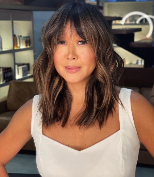 Shoulder Length Shag With Full Bangs Shoulder Length Shag With Full Bangs — Winter Haircuts for Women Over 40