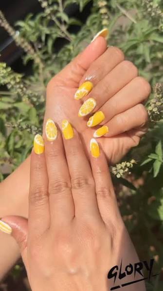 Vibrant Yellow with Realistic Lemon Slices Vibrant Yellow with Realistic Lemon Slices — yellow nail designs
