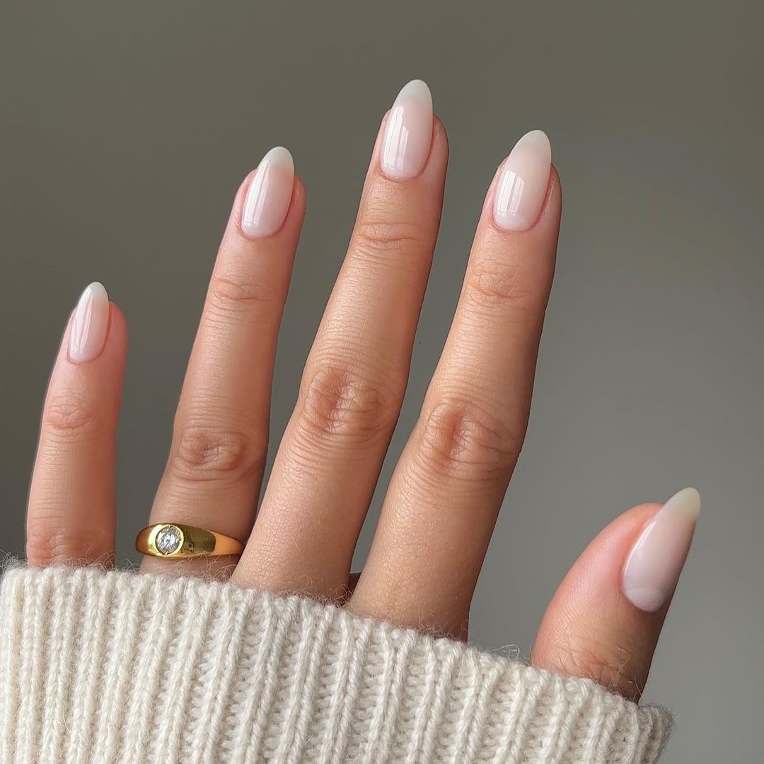 Sheer Milky Pink Medium Almond Nails Sheer Milky Pink Medium Almond Nails — Milky White Nails