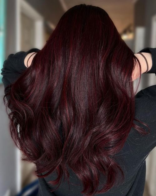 Deep Rich Burgundy Wavy Hair Deep Rich Burgundy Wavy Hair — Deep Winter Hair Color