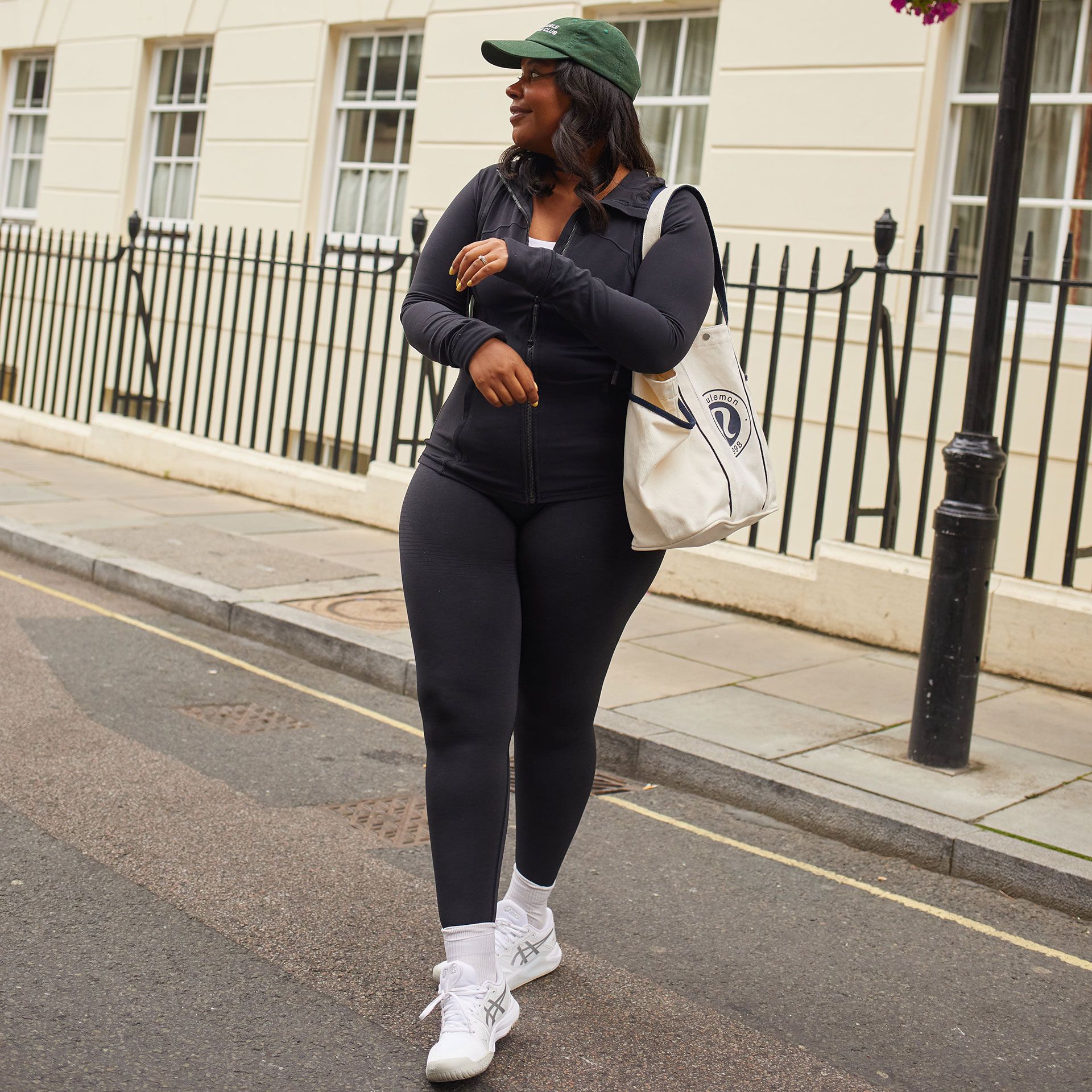 Athleisure Set with White Tank and Green Cap Athleisure Set with White Tank and Green Cap — Winter Outfits for Black Girls