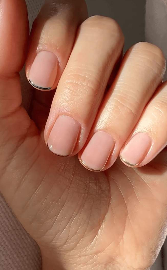 Metallic Silver Thin French Tip Metallic Silver Thin French Tip — short nail designs