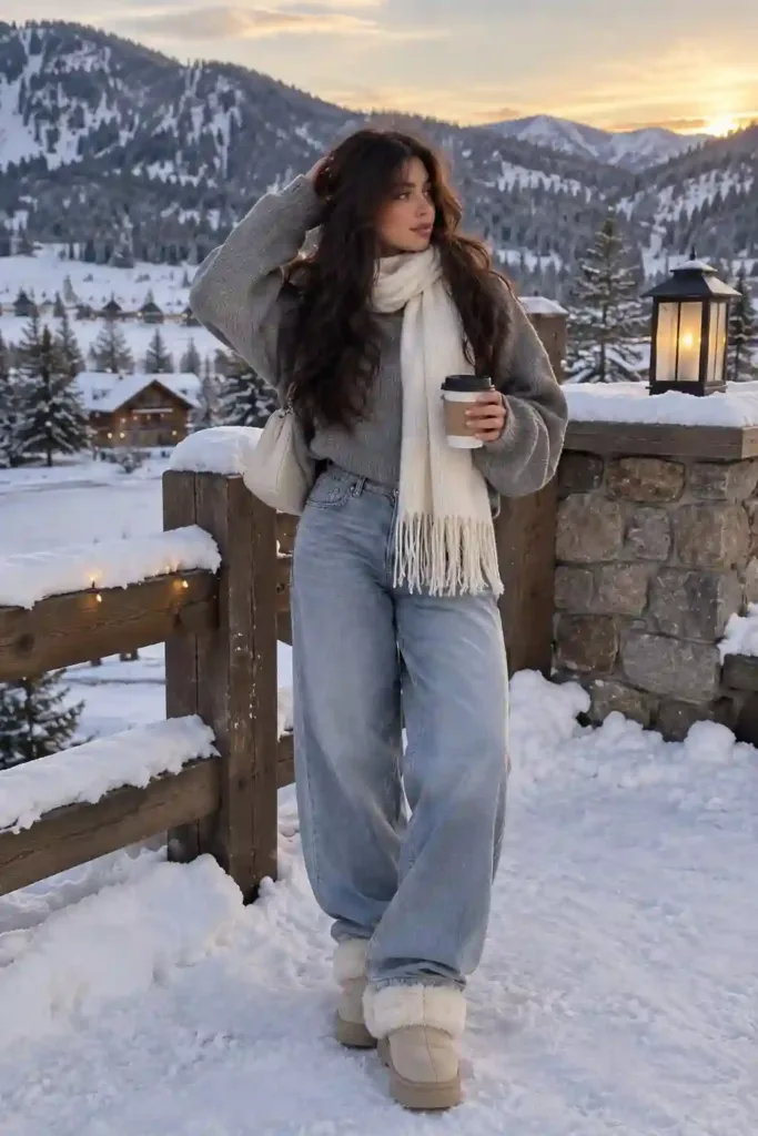 Relaxed Knit Sweater and Shearling Boots for Casual Winter — Baddie Winter Outfits