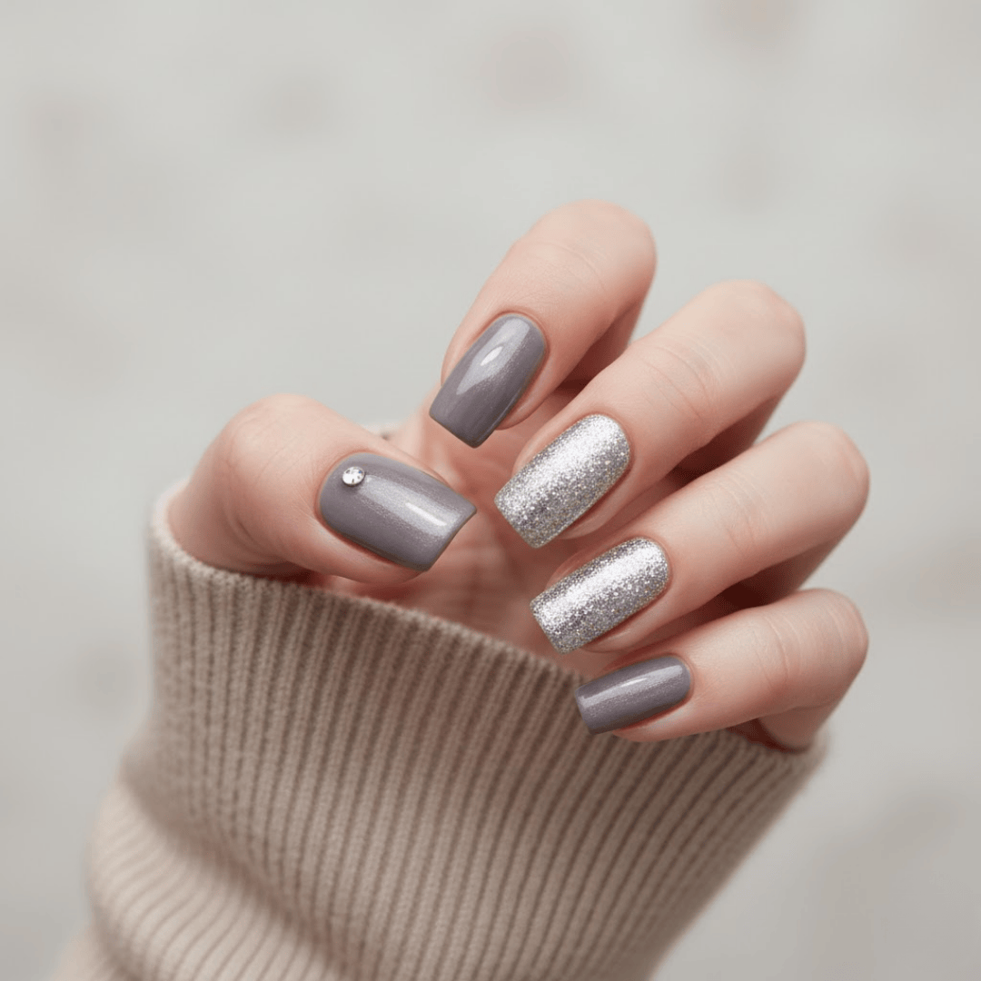 Grey and Silver Glitter Mix Grey and Silver Glitter Mix — Winter Nail Colors for Women Over 40
