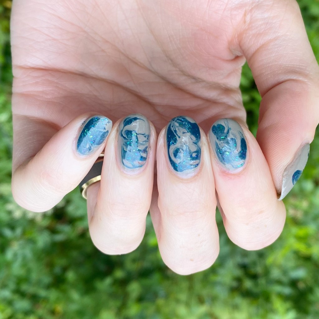 Deep Blue Glitter Marble Square Nails — Winter Marble Nails
