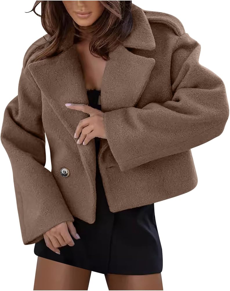 Fall Outerwear: Cropped Brown Peacoat with Wide Sleeves — Peacoat Outfits