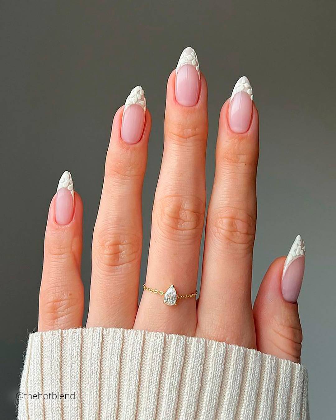 Textured White French Tip Almond Nails — Winter Nail Colors for Women Over 70