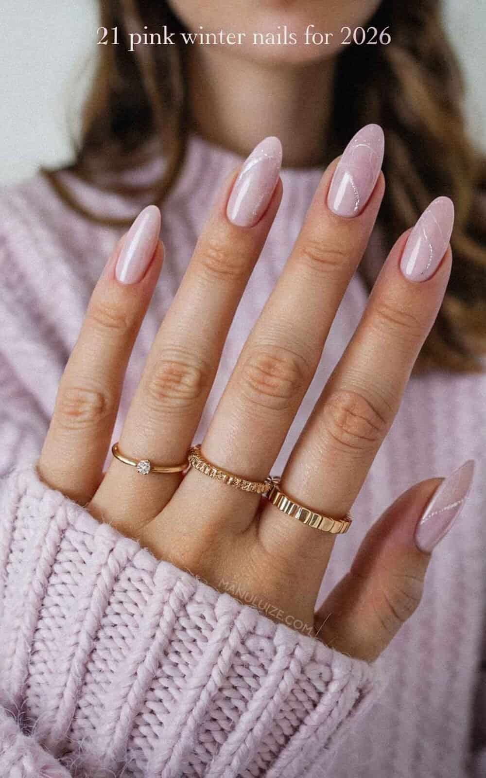 Pale Pink Shimmer with Silver Lines Pale Pink Shimmer with Silver Lines — Winter Nails