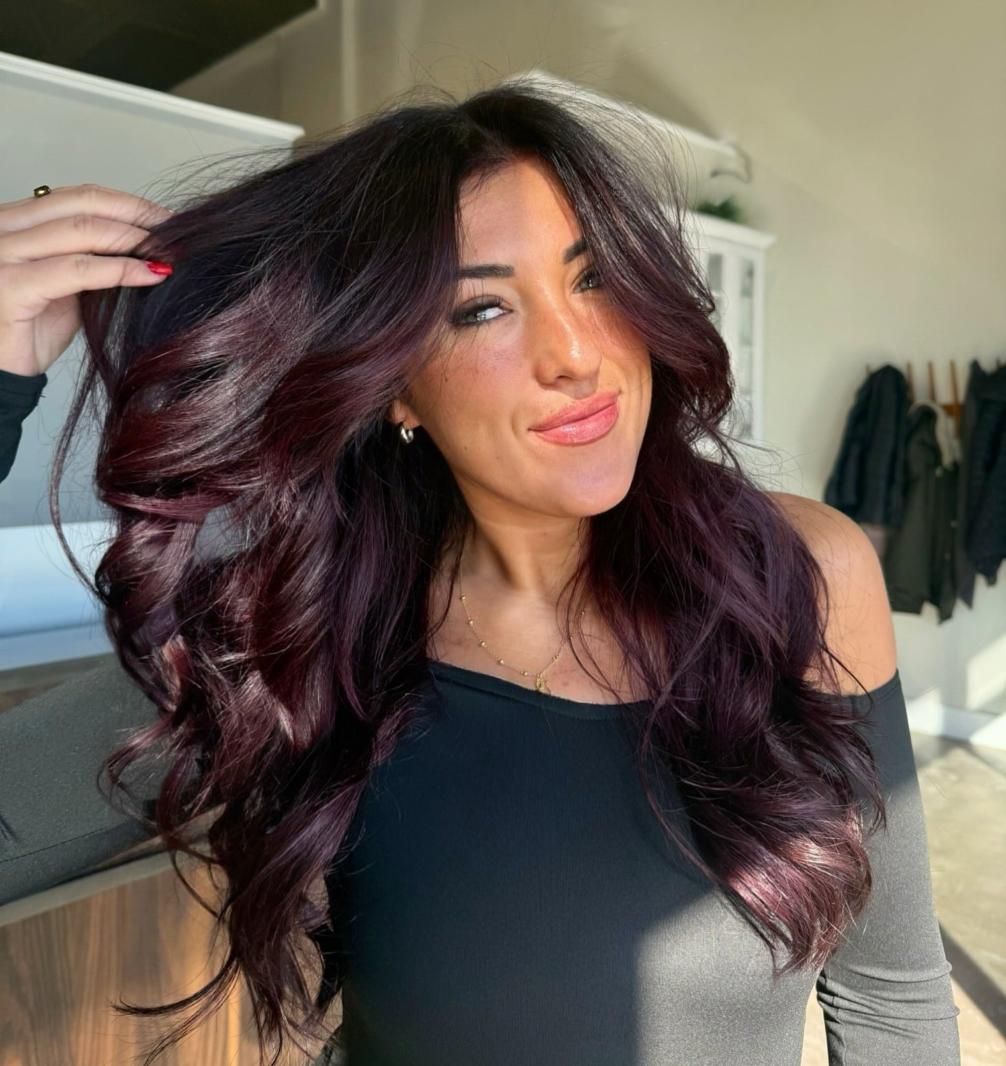 Deep Plum Mid-Back With Burgundy Highlights — Plum Hair Color