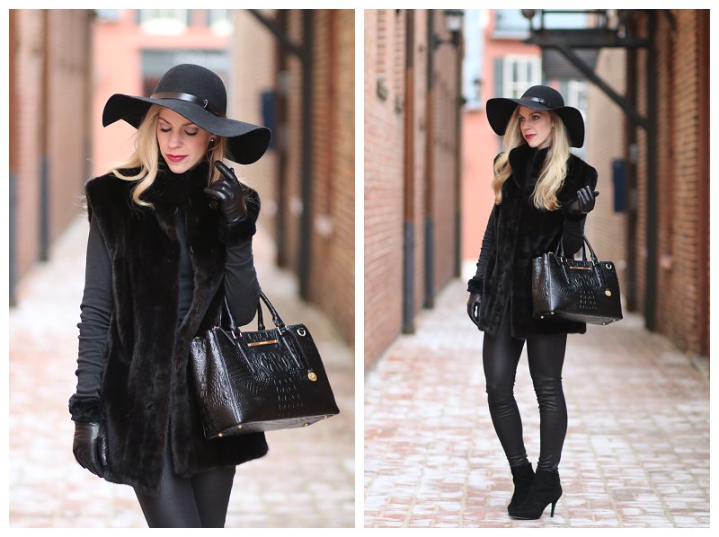 Fur Vest and Wide-Brimmed Hat for a Dramatic Winter Ensemble Fur Vest and Wide-Brimmed Hat for a Dramatic Winter Ensemble — All Black Winter Outfits