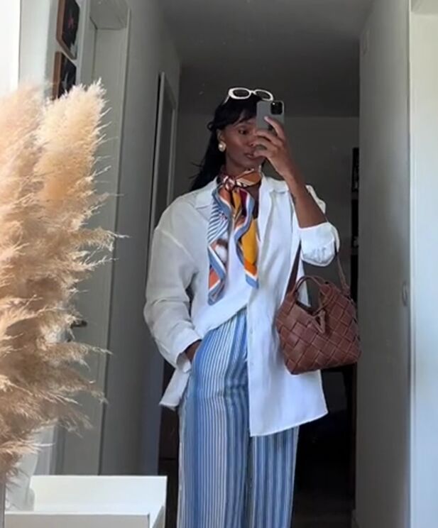 Casual Comfort: Colorful Scarf with Wide-Legs Casual Comfort: Colorful Scarf with Wide-Legs — Scarf Outfits