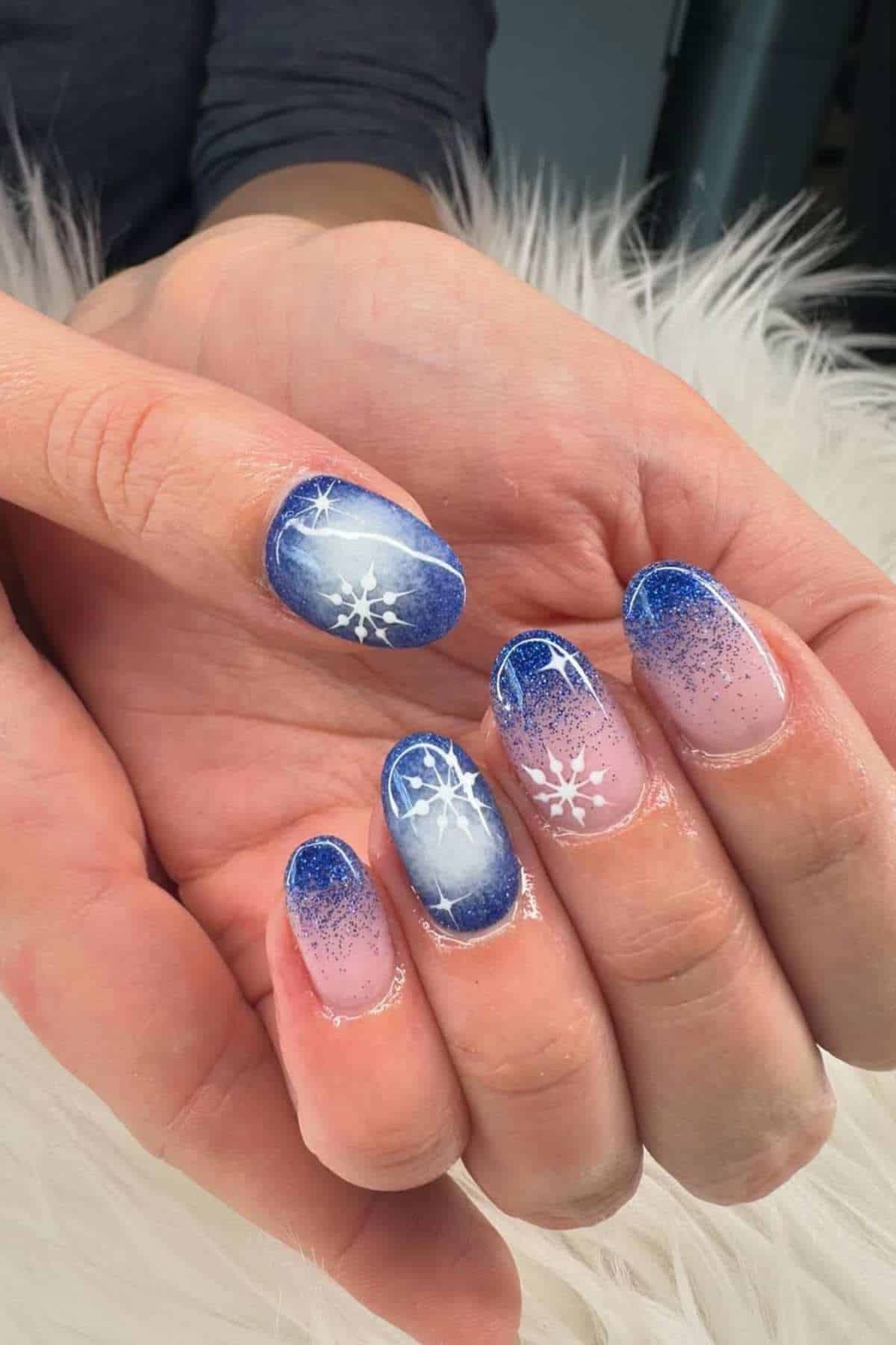 Frosty Blue and Pink Gradient with Snowflakes Frosty Blue and Pink Gradient with Snowflakes — Winter Nails for Kids