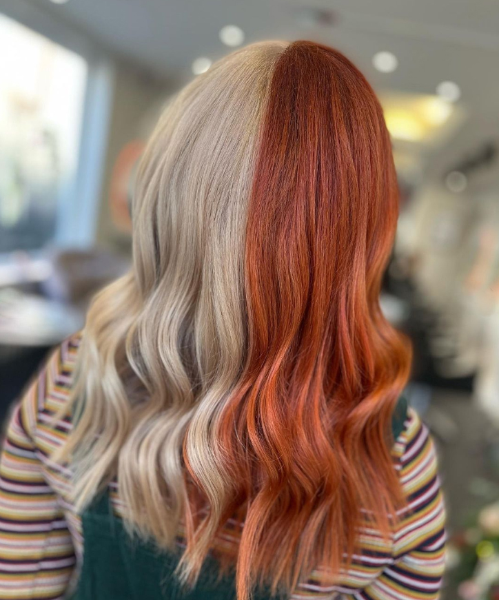 Split Dye: Platinum Blonde and Fiery Orange Split Dye: Platinum Blonde and Fiery Orange — Fall to Winter Hair Colors