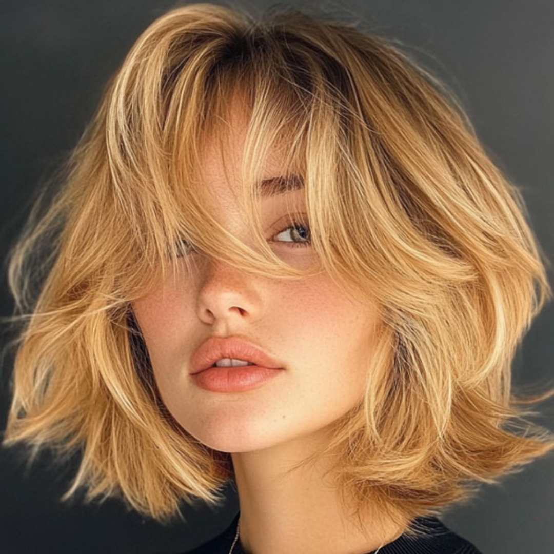 Ash Blonde Shag With Curtain Bangs — Winter Hair Colors for Short Hair
