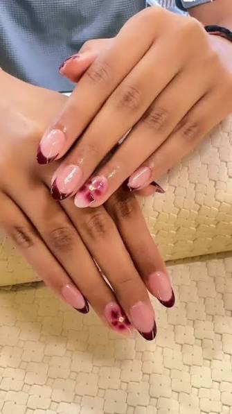 Dark Red French Tip Floral Nails Dark Red French Tip Floral Nails — classy simple nail designs