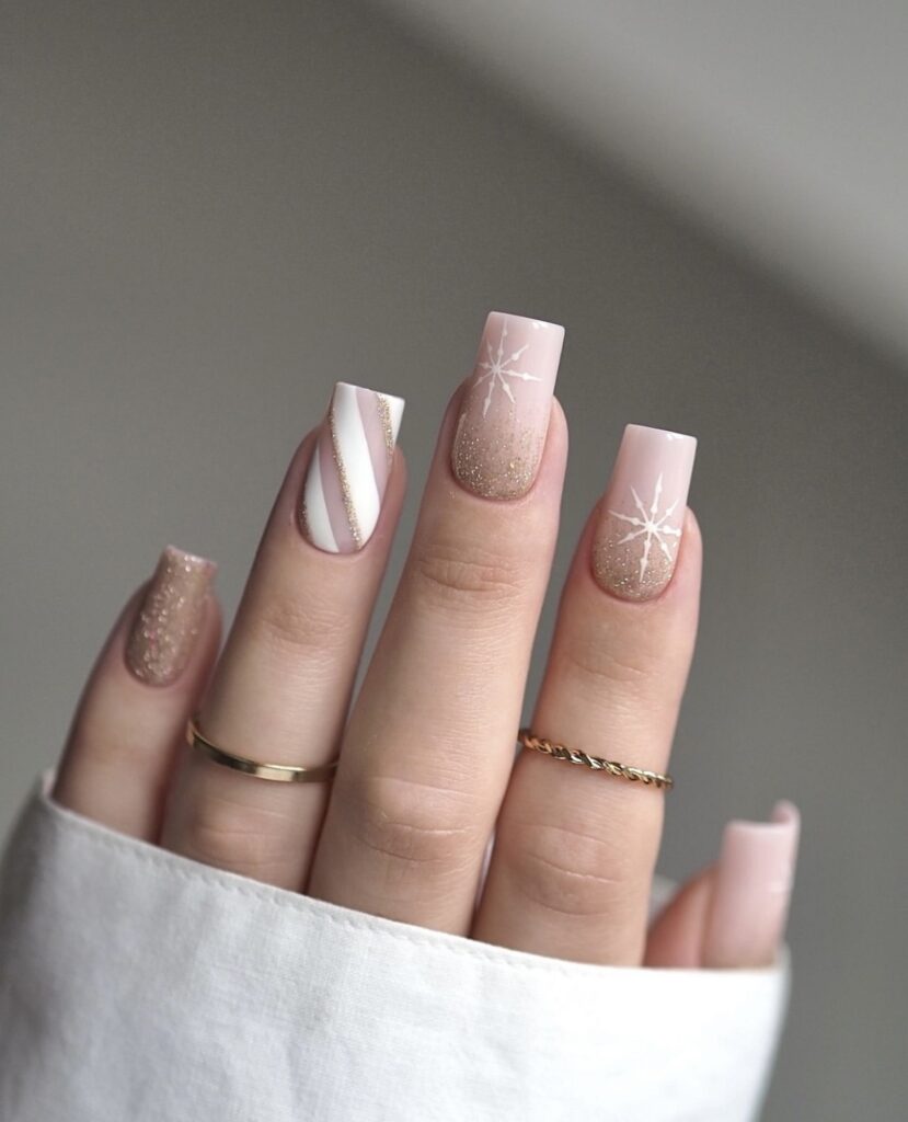 Festive Mixed Finish Winter Art Nails Festive Mixed Finish Winter Art Nails — Natural Winter Nails